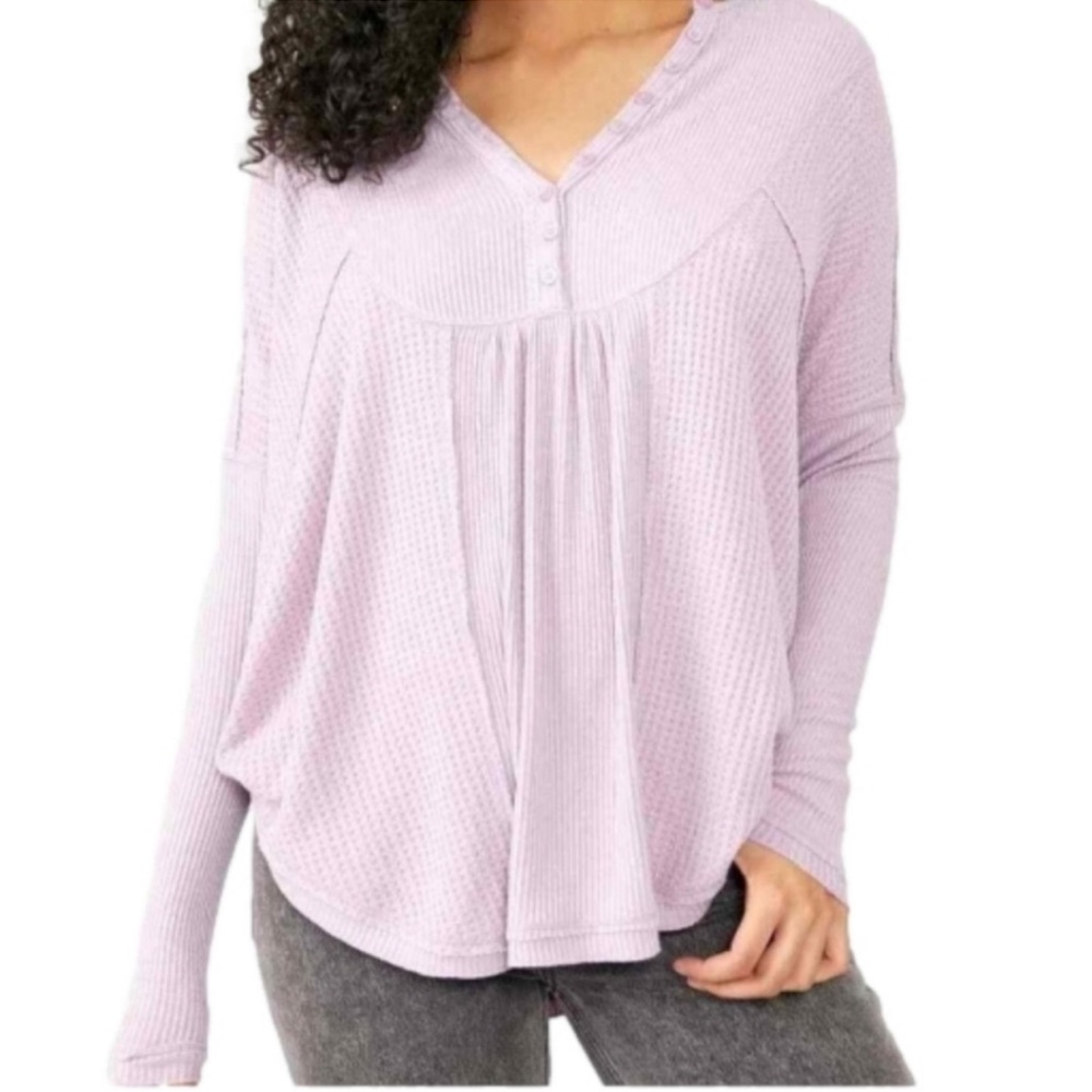 Free People Leo Henley Lavender Waffle Pullover